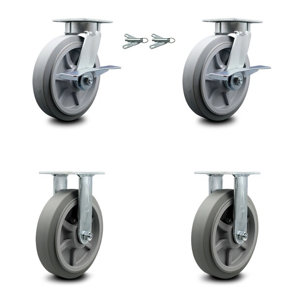 Service Caster 8 Inch Kingpinless Thermoplastic Wheel Caster Brake & Swivel Lock 2 Rigid, 2PK SCC-KP30S820-TPRRF-SLB-BSL-2-R-2 - main